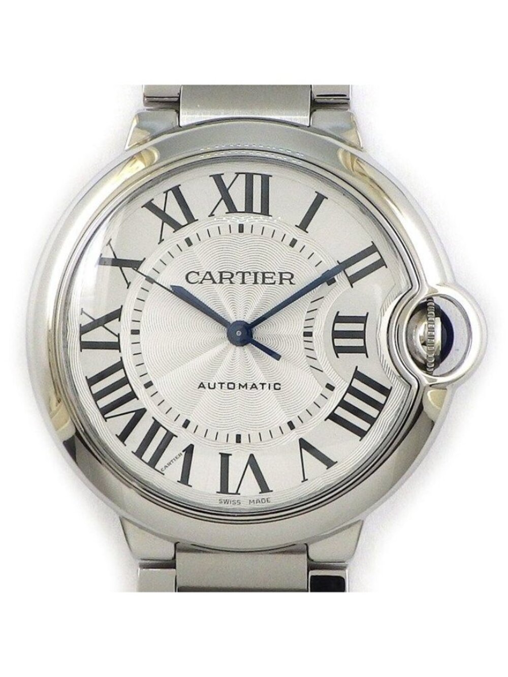 Cartier Watch Ballon Bleu MM Silver Guilloche Dial Roman Index SS Automatic